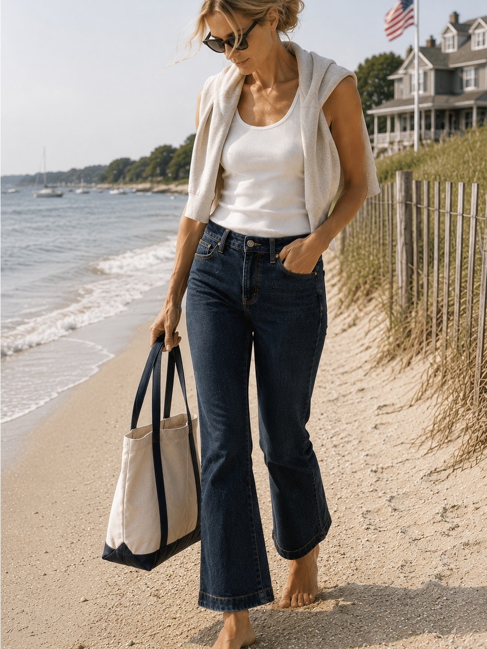 Vintage DKNY Dark Wash Kick Flare Jeans | 90s Mid Rise Ankle Denim | Size 10 - Picture 4 of 10